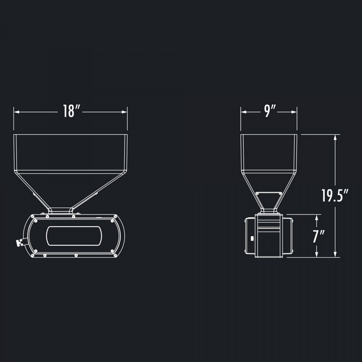 technische Zeichnung der Malzmühle Seitenansicht und Frontansicht