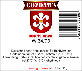 GOZDAWA W34/70 - Untergärige Trockenhefe 10g