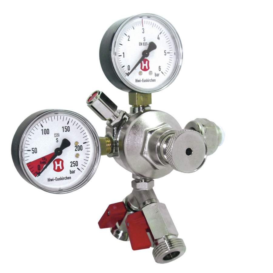 CO2-Druckregler bis 3 bar 2 Ausgänge (2 Manometer)