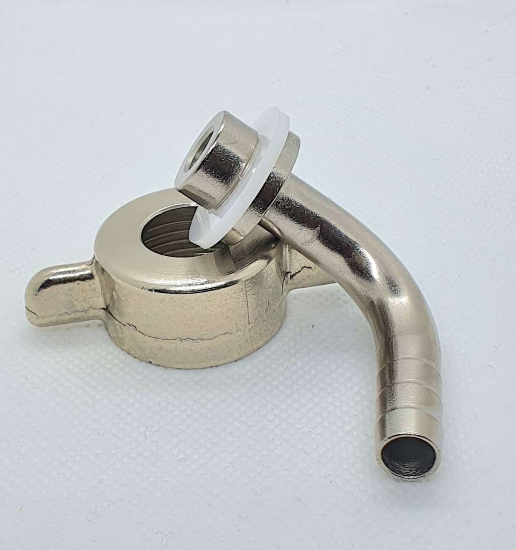 Schlauchtülle 7mm gebogen mit Flügelmutter und Dichtung