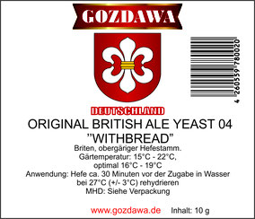 GOZDAWA Original British Ale Yeast 04 "WITHBREAD" - Obergäriger Trockenhefe 10g