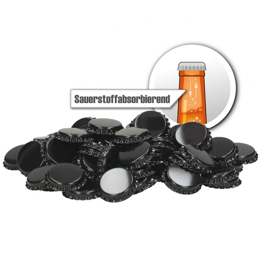 100 Stück  Kronkorken 26 mm - sauerstoffabsorbierend - schwarz